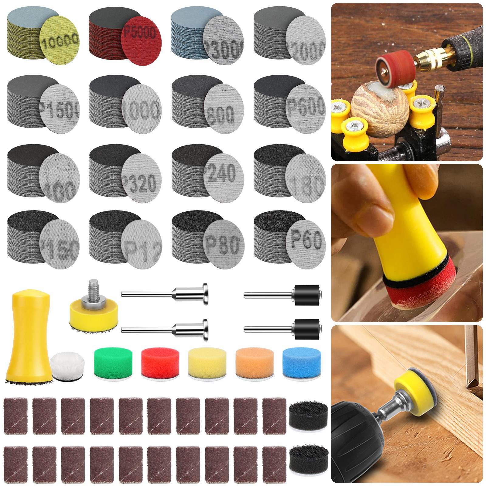 434x 1″Sanding Discs Kit Hook Loop Sandpaper 60-10000Grit 1/8″ Shank for Dremel