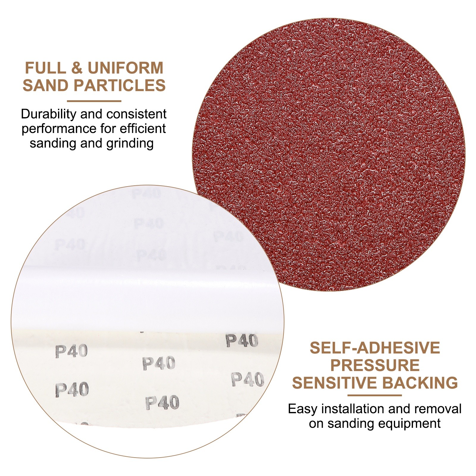 8pcs 12″ PSA Sanding Discs 40 Grits Aluminum Oxide Sandpapers Self Adhesive