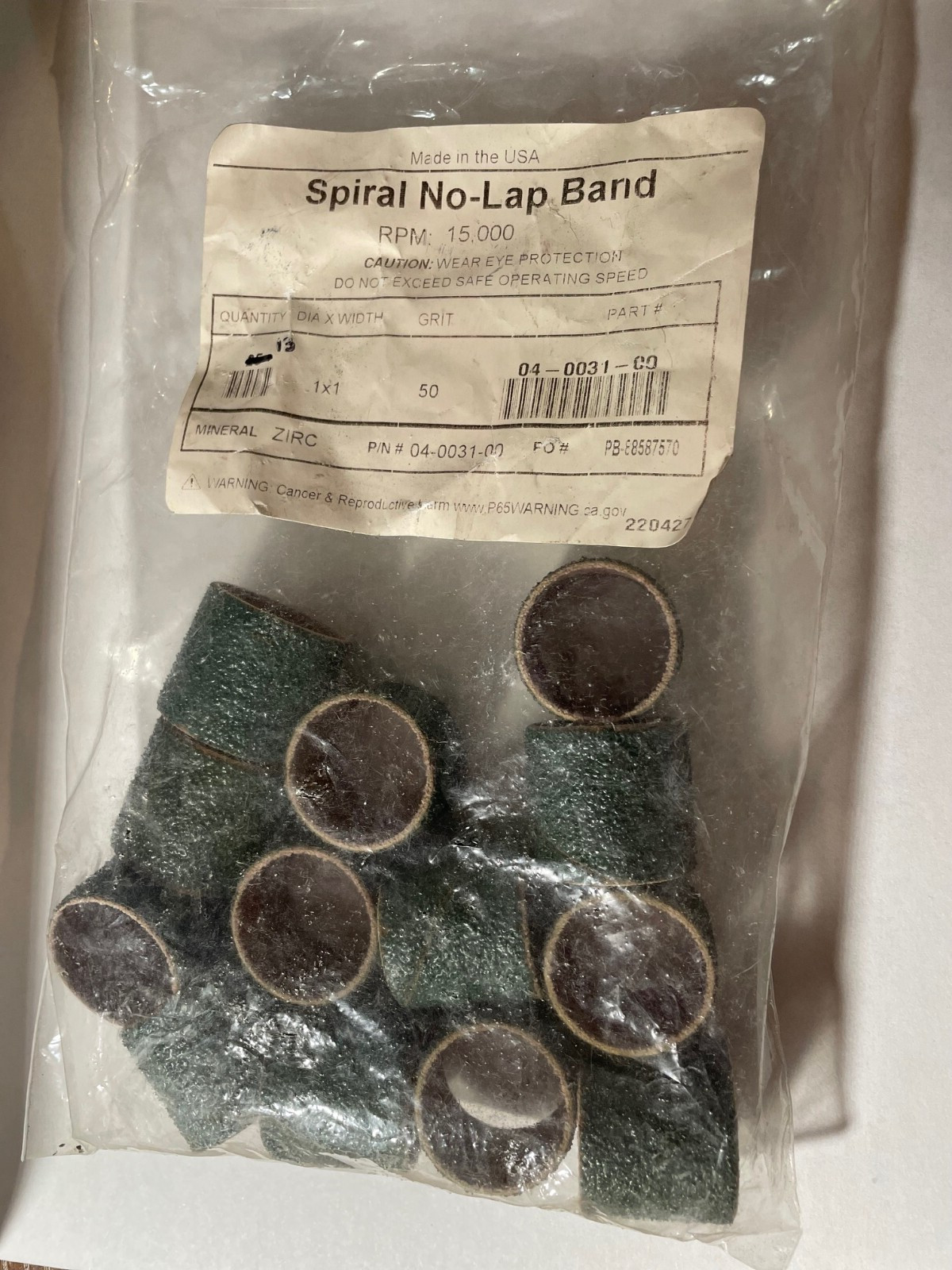 Spiral No Lap Sanding Bands 50 grit 1″ x 1″