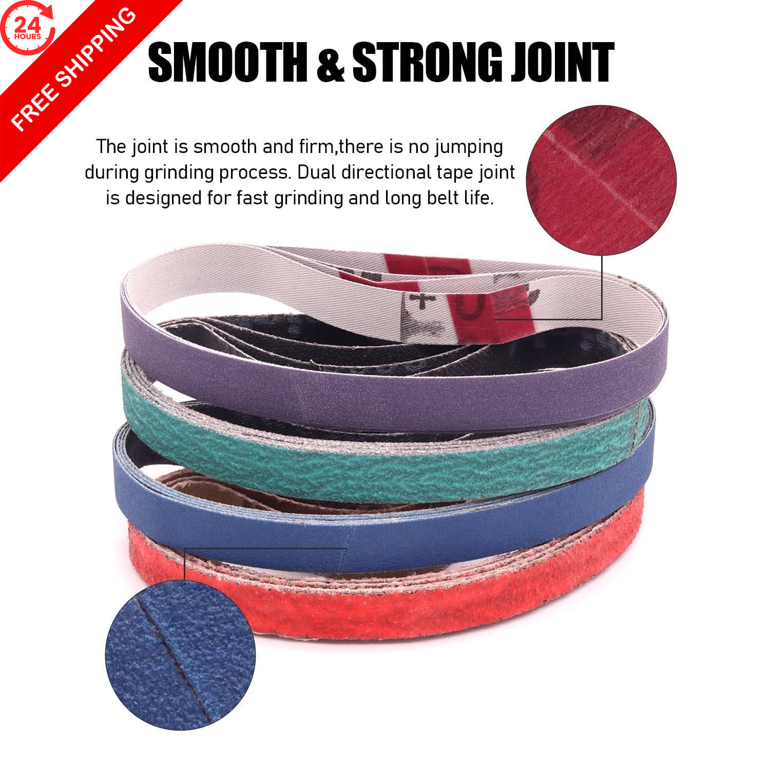 36 Pack 1/2 x 18 Inch Sanding Belts, 4 pcs Each of 1/2×18 inch, Assortment