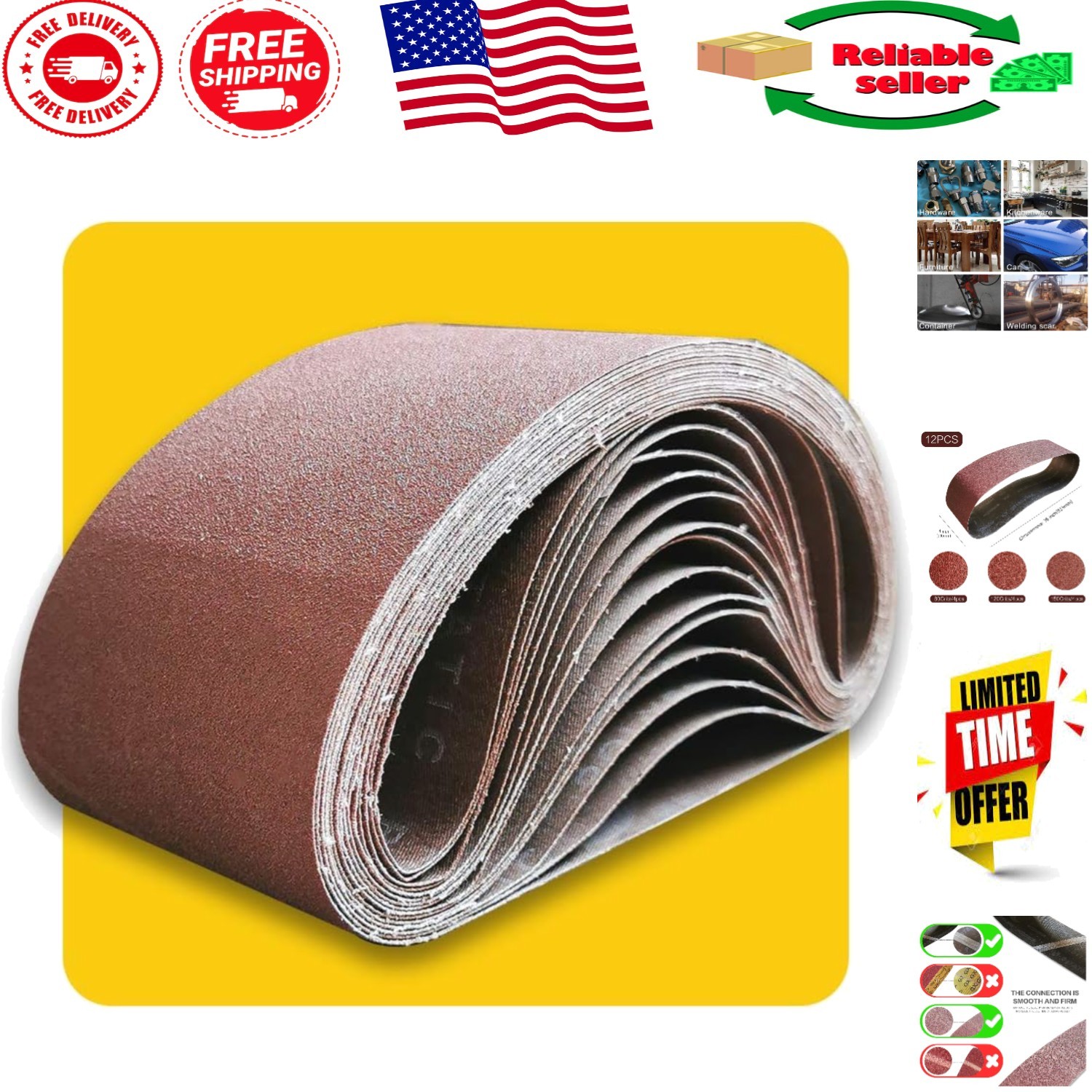 Versatile 4×36 Sanding Belts – 12 Pcs in 80, 120, 150 Grits for Smooth Finishes