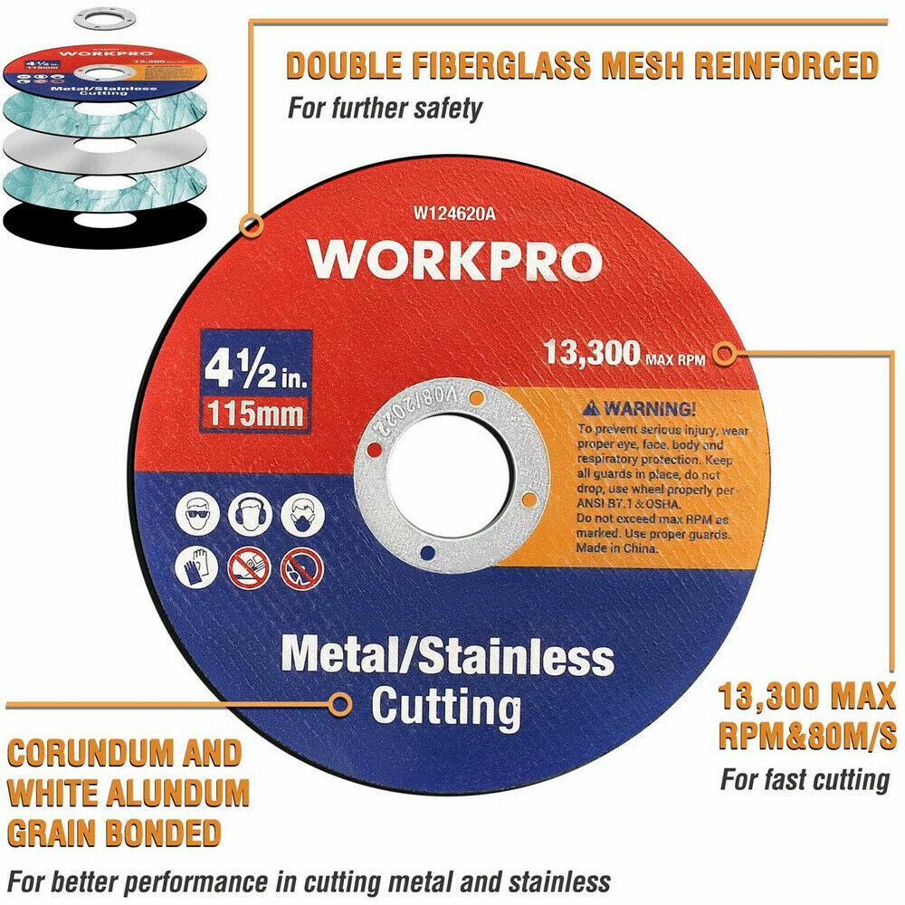 WORKPRO 20/40 PK Cut-Off Wheels 4-1/2 x 7/8”Metal&Stainless Steel Cutting Wheel