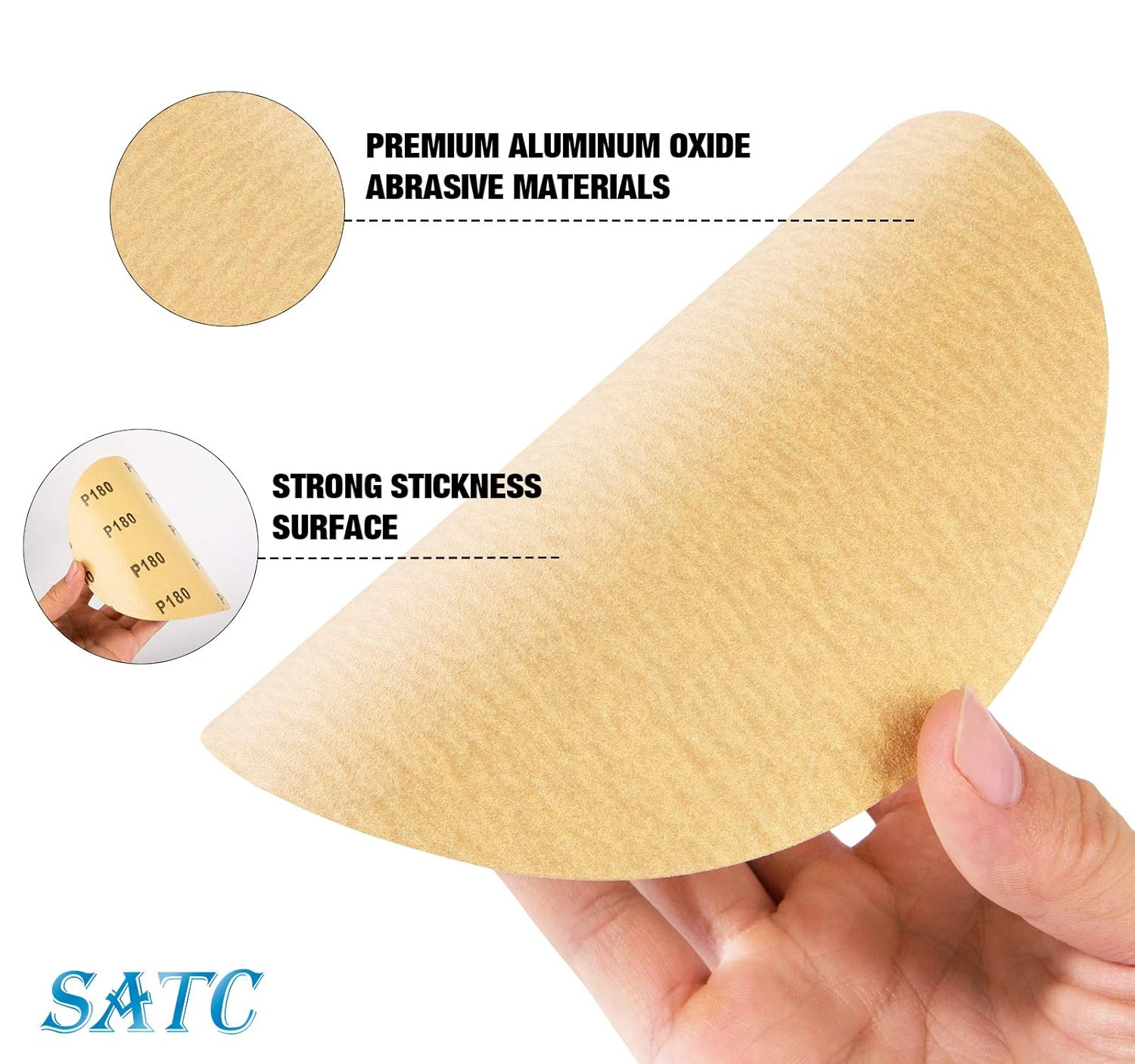 S SATC 100 PCS PSA Sanding Discs 6 Inch Adhesive Backed Sandpaper 180 Grit Sande