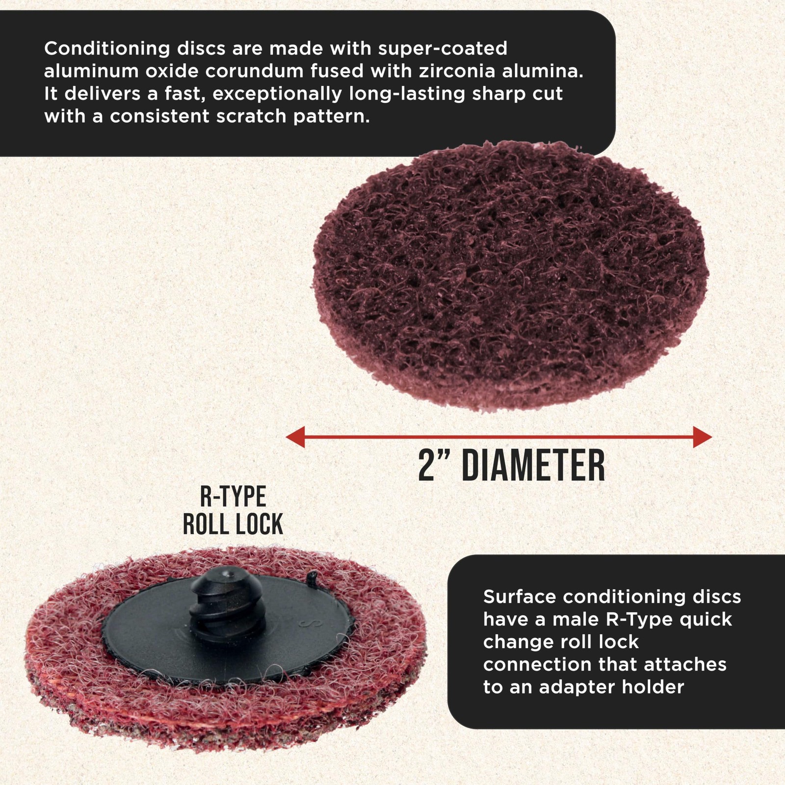 DuraGold 2″ Diameter Surface Conditioning Discs Maroon Medium Sanding Grit Bo…
