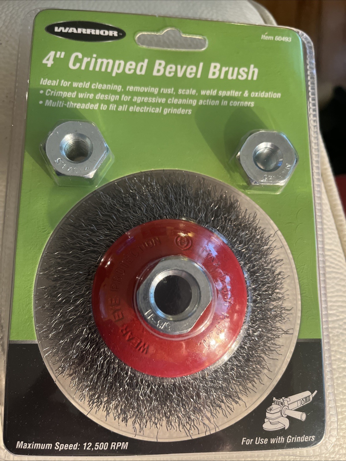 NEW WARRIOR 4” CRIMPED WIRE BEVEL BRUSH SEALED—WELD CLEANING, RUST SCALE REMOVAL