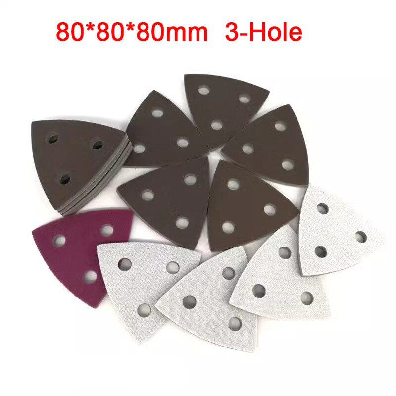 80*80*80mm 3 Holes Triangle Sandpaper Multitool Sanding Pads Abrasive Polishing