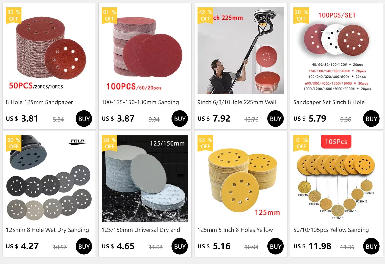 8Hole 125mm Sandpaper Woodworking Metal Grinding Disc Abrasive Polishing Tool 40