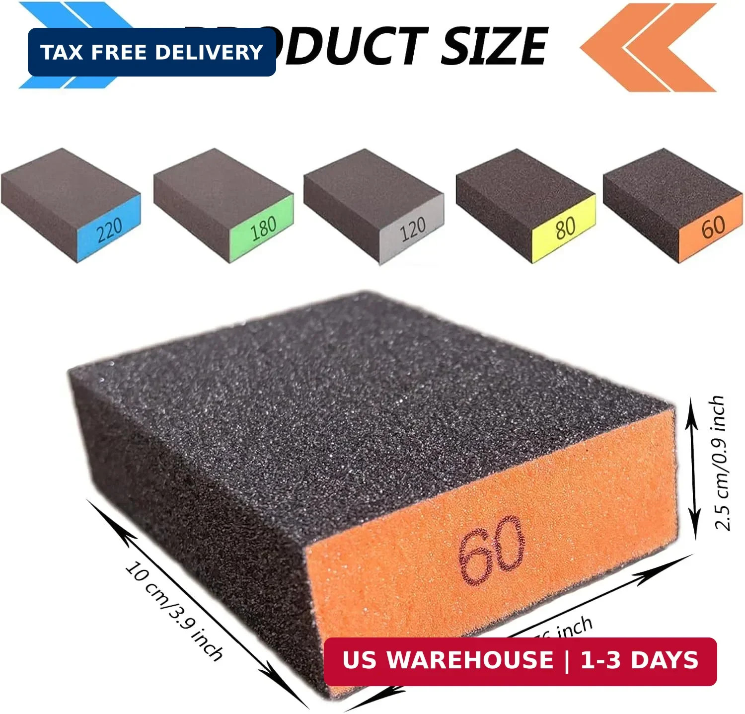 10-Pack Sanding Sponge, Five Grits Per Pack (60/80/120/180/220), Washable & Reus