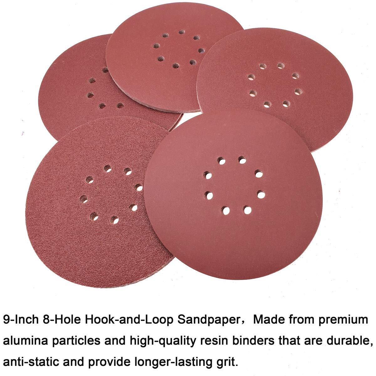 50x 9″ 8-Hole Drywall Sanding Discs Set 40 / 60 / 80 / 120 / 150 / 180 / 240Grit