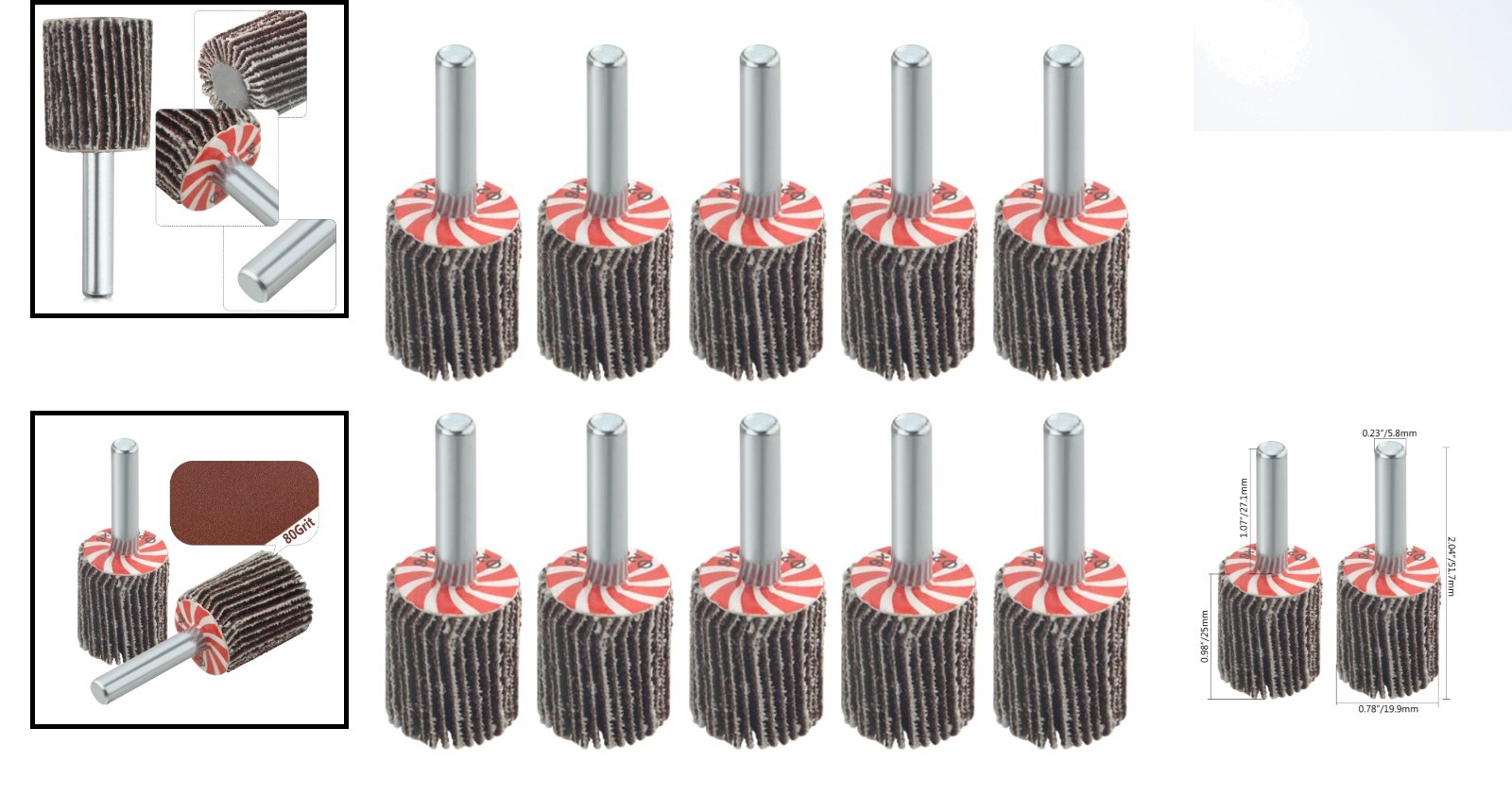 Versatile 10-Pack 3/4″ x 1″ Flap Wheels – High-Quality 80 Grit for Wood & Metal