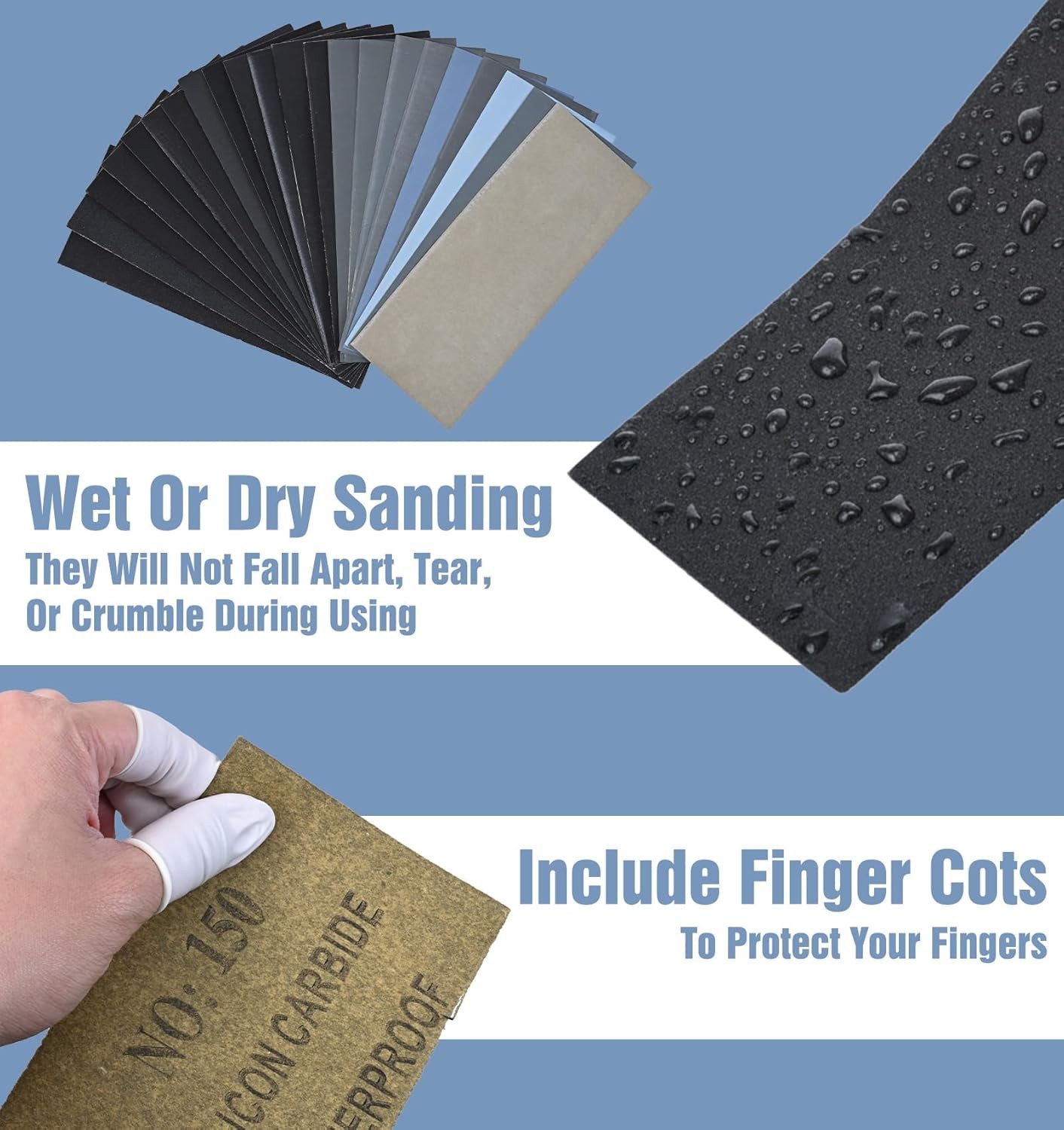 Wet Sand Paper High Grit for Metal 22 PCS Sanding Grit 3 Finger Coarse to