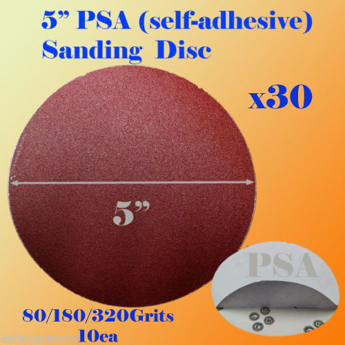 30x 5″ PSA Self Adhesive 80/180/320 Grit Sand Disc Stick On Sandpaper Peel