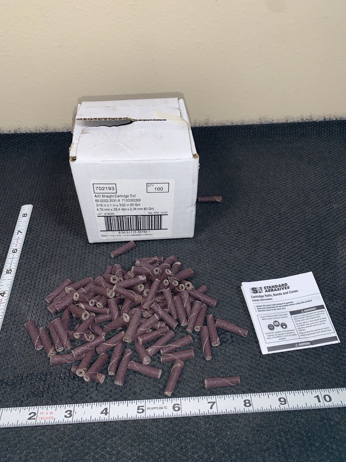 100 Pc Standard Abrasives # 702193 3/16″ x 1″ x 3/32″ Grinding Cartridge Rolls