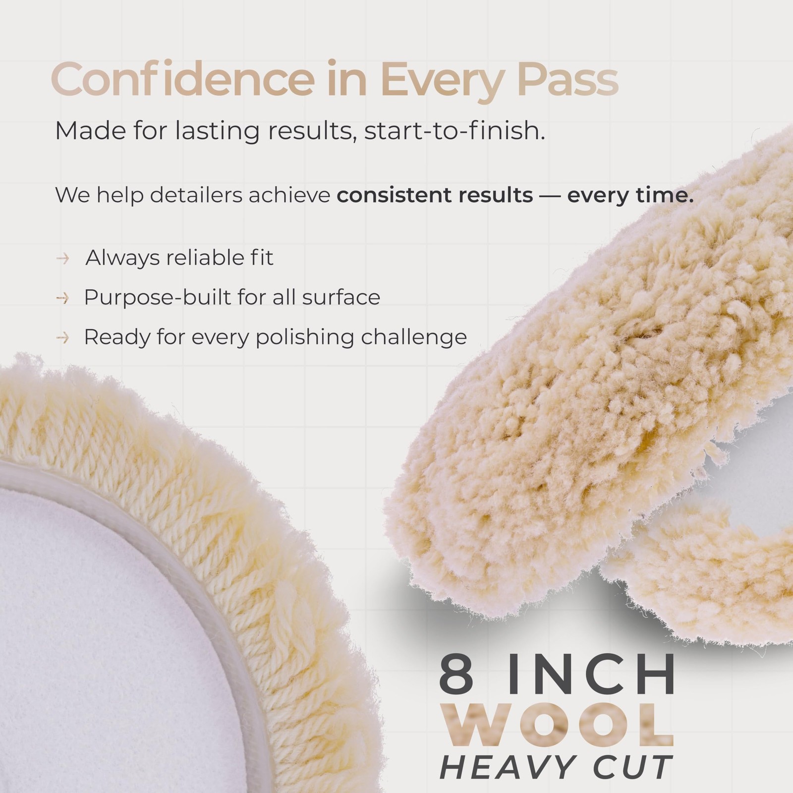 TCP Global 8″ 100% Wool Polishing & Buffing Pad (3 Pack) with 3-Wool Pads