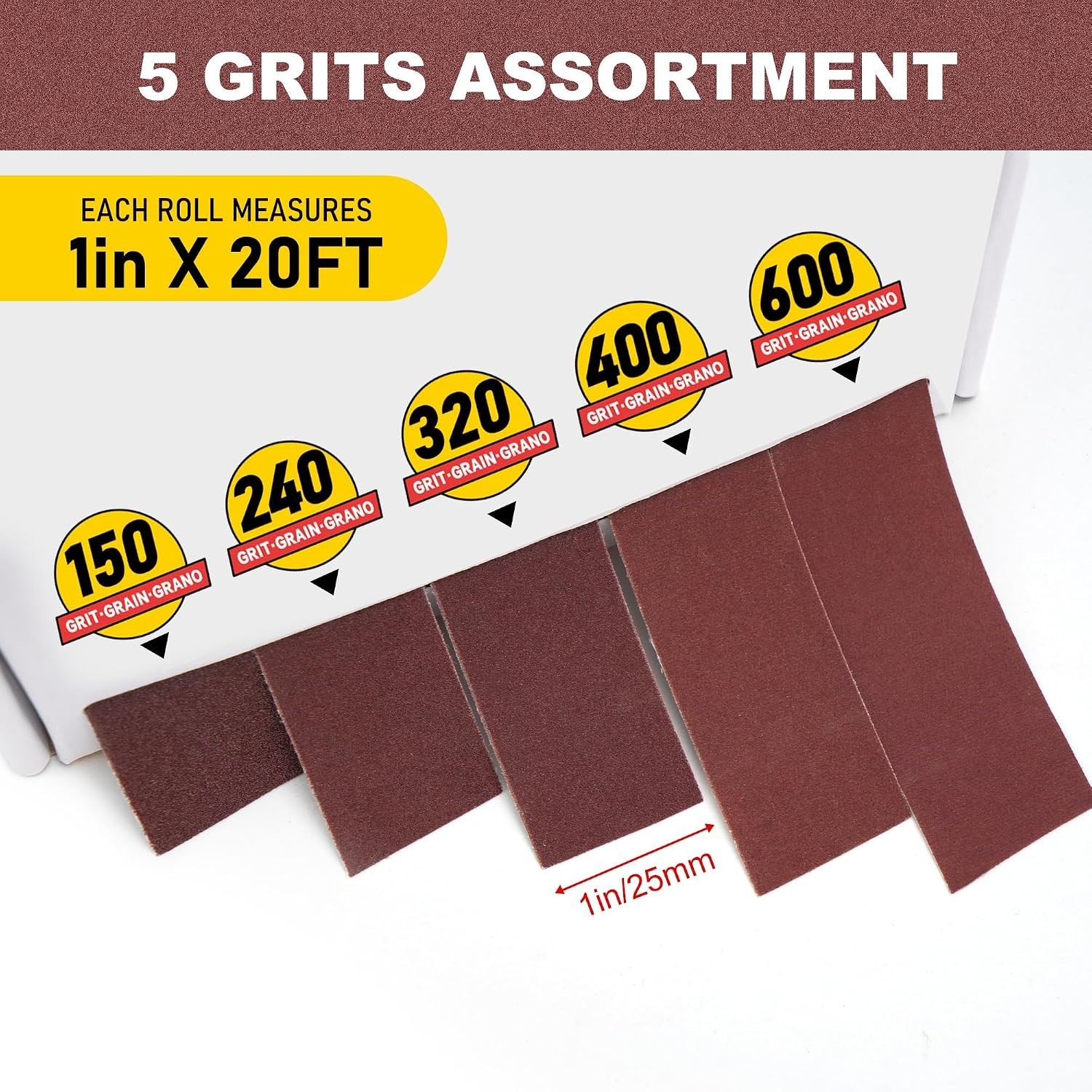 Efficient 5-Pack Emery Cloth Rolls – Organized Sandpaper for Various Uses