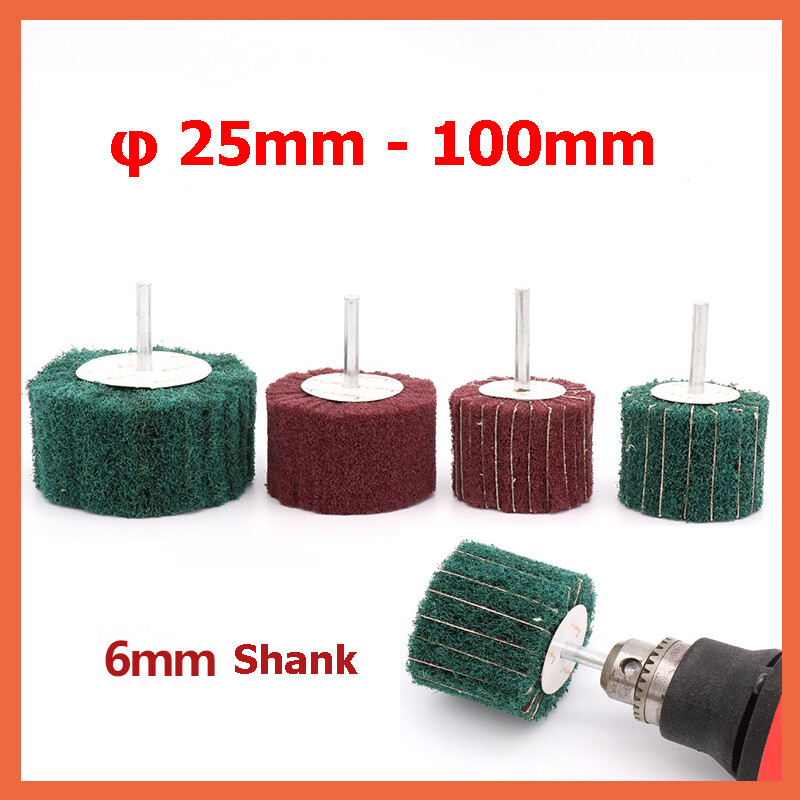 Flap Polishing Buffing Wheel Nylon Scouring Abrasive Disc Wood Metal 6mm Shank