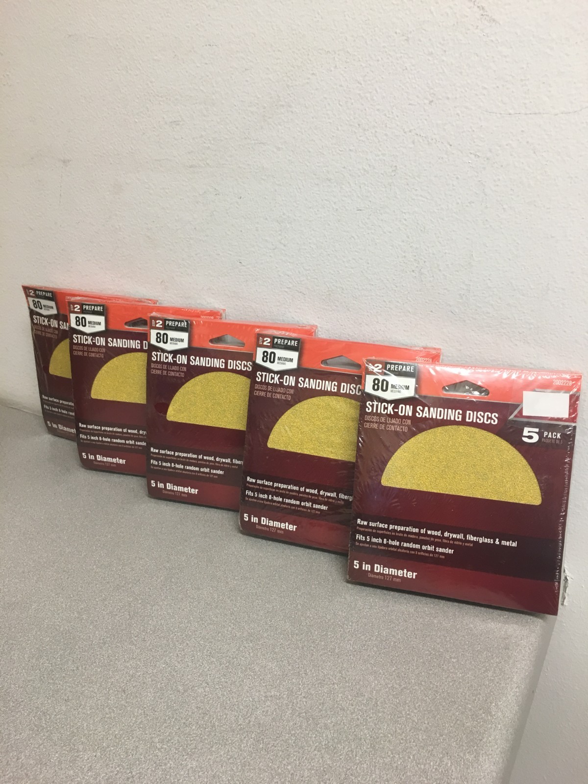 5 PACK -5 in. Aluminum Oxide Adhesive Sanding Disc 80 Grit Med of 5 discs(25)