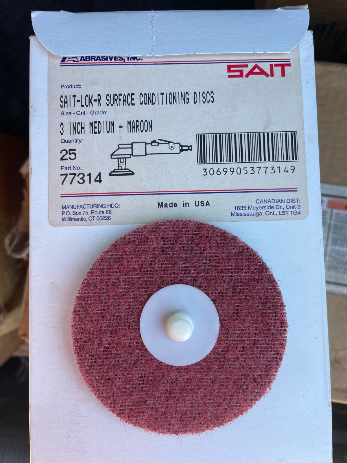 25/PKG United Abrasives 77314 3″ Sait-Lok-R Surface Cond. Discs Medium MAROON