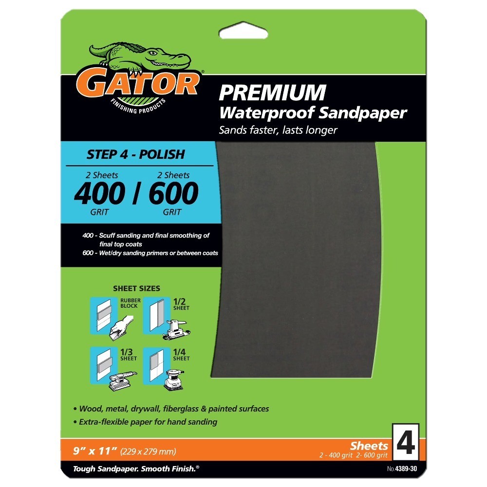 4-Piece 400/600 Grit Premium Waterproof Sandpaper Combo Pack 9 x 11 Inch Wet Dry