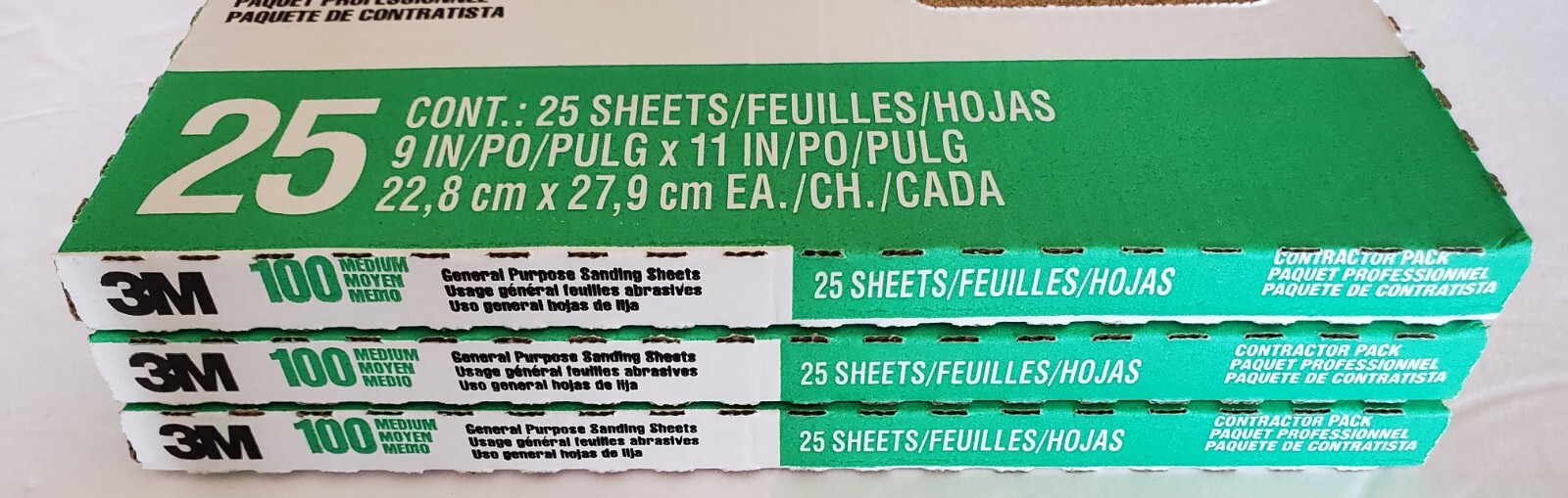 Lot of 3 3M General Purpose 25 Sanding Sheets *100 Medium* 9″ x 11″ #11604NA-25