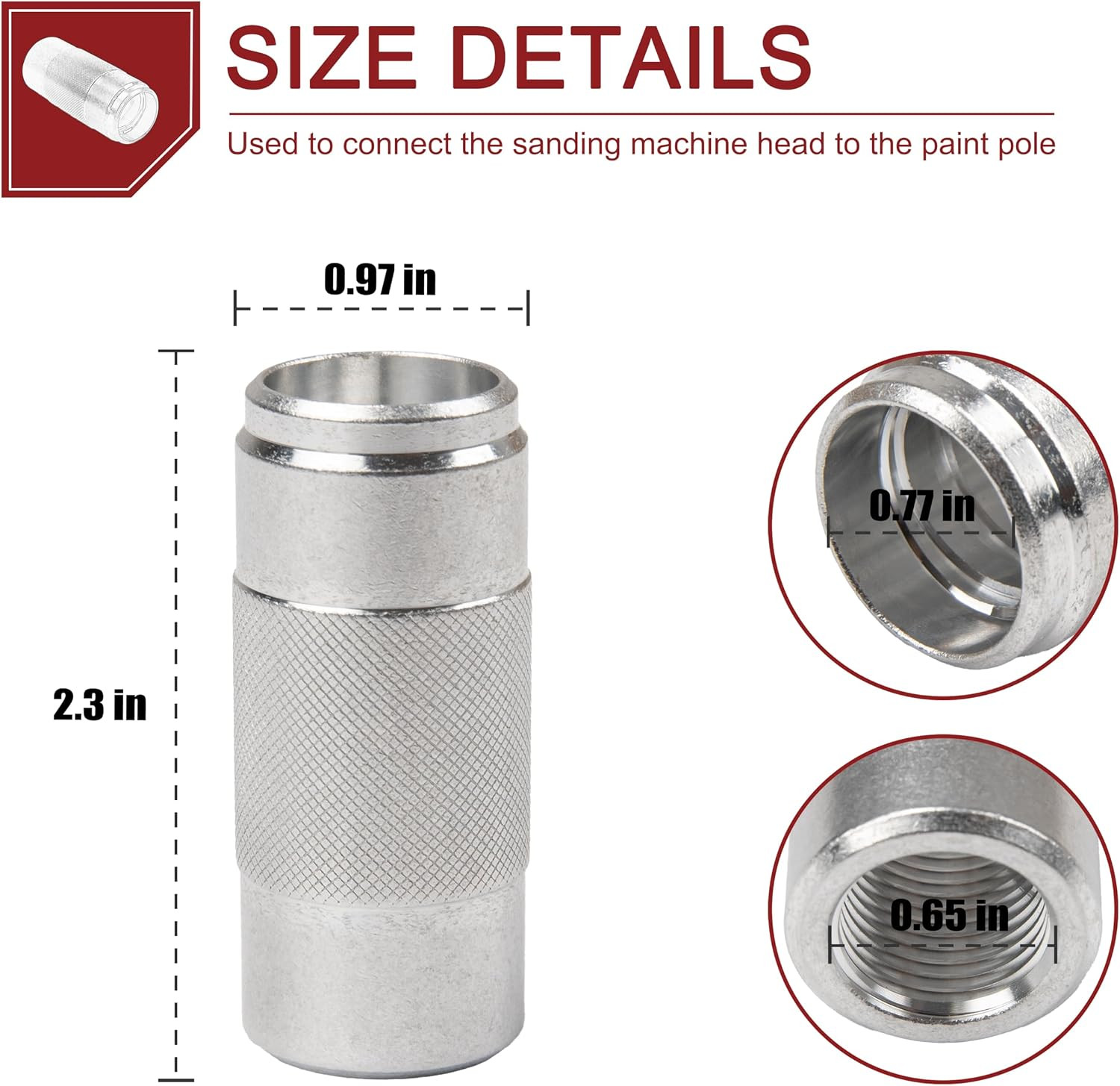 Aluminum Parts Sanding Pole Adapters, Connect Wood Handles to Sander Head