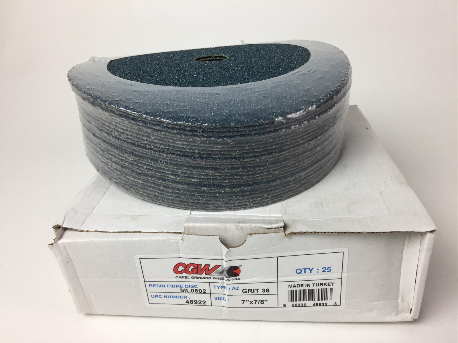 CGW – 7″ x 7/8″ Hole 36 GRIT SANDING DISC RESIN FIBER Type AZ – 25 pcs NEW Camel