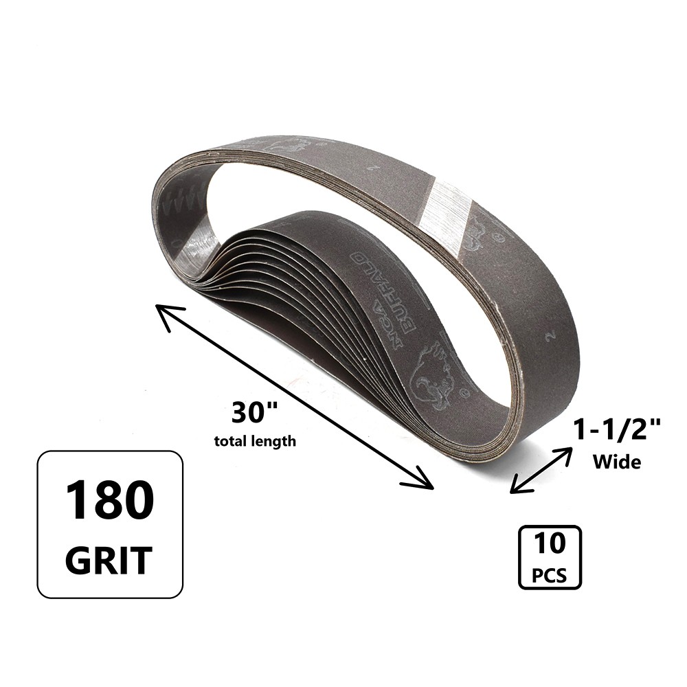 HPG180-10 1-1/2 Inch x 30 Inch Aluminum Oxide Sanding Belt, 180 Grit – 10 Pack