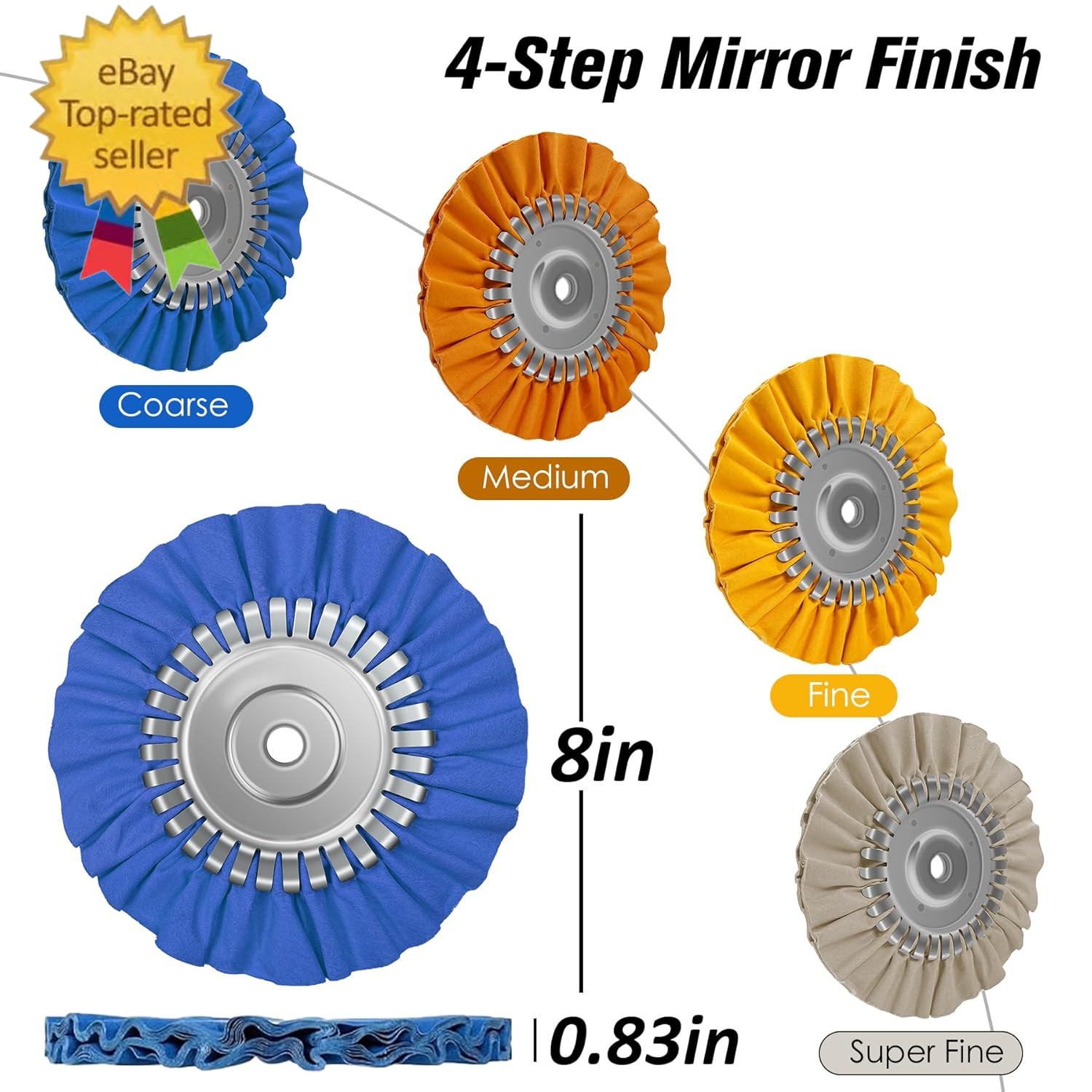 9PCS Aluminum Polishing Kit,Buffing Wheel with Solid One-Piece Hub | 8″ Airway B