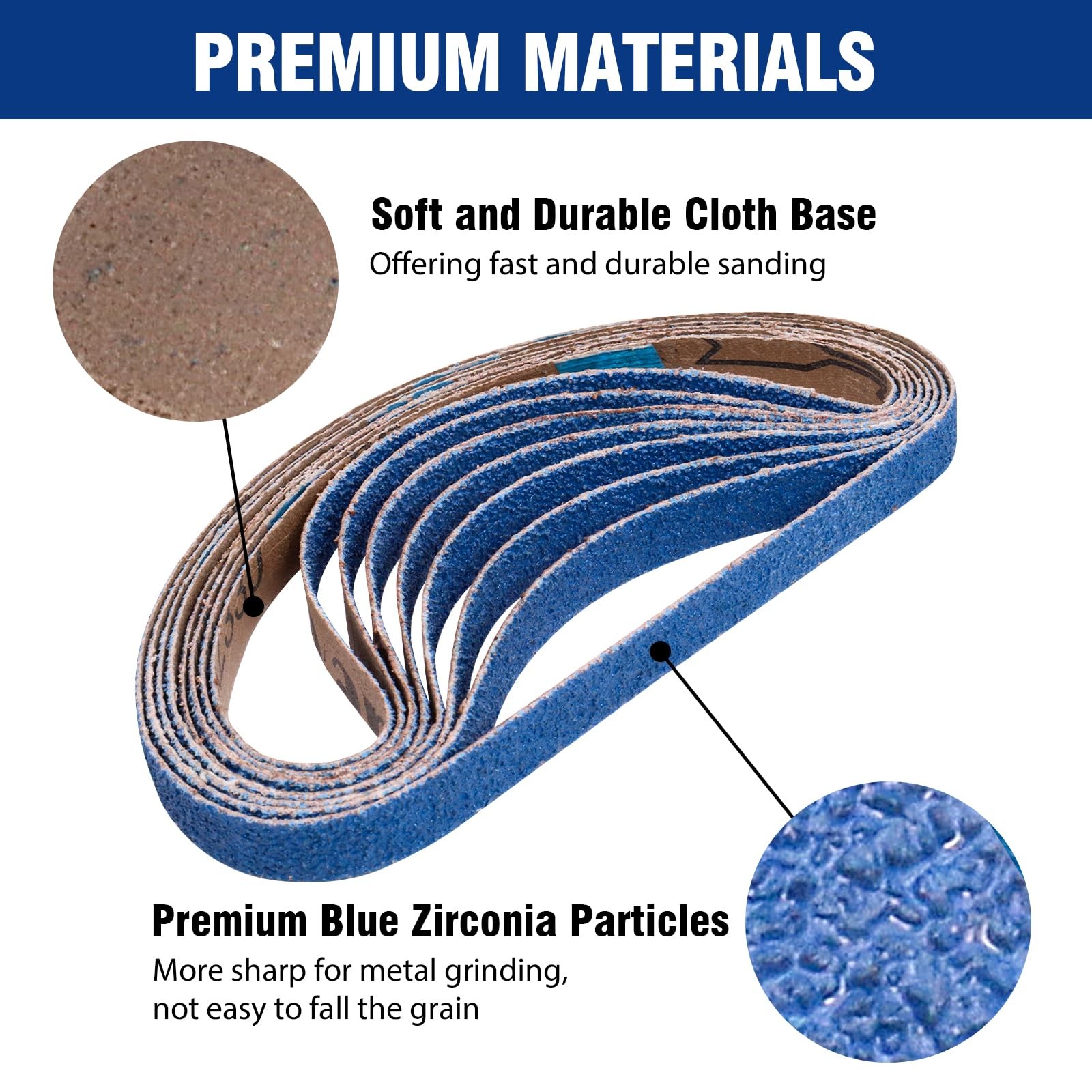 40 PCS 1/2×18 Inch Zirconia Sanding Belts 40/60/80/120/240 Grits Sander Paper