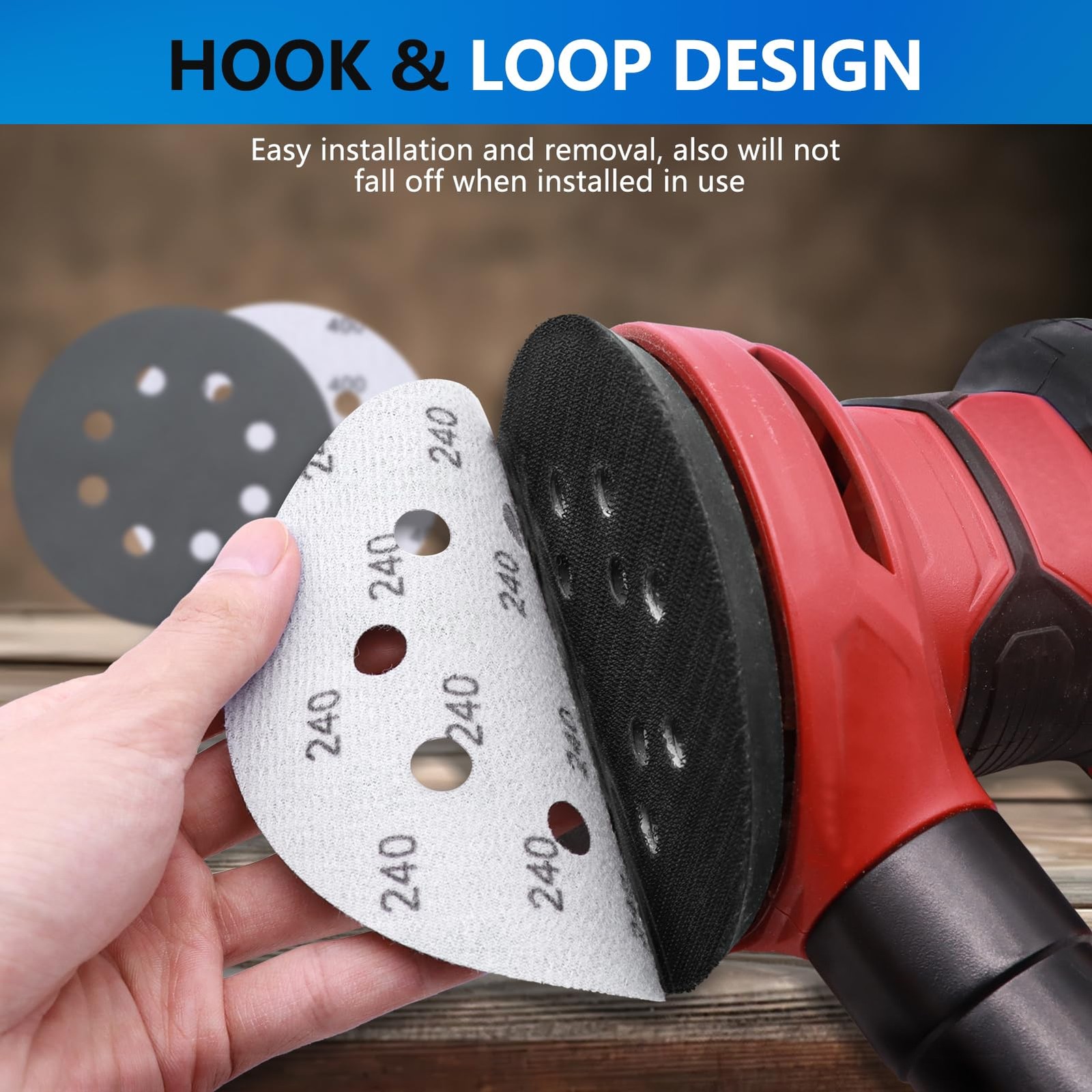 70PCS 5 Inch Hook & Loop Sanding Discs, 8 Holes 60-400 Grit