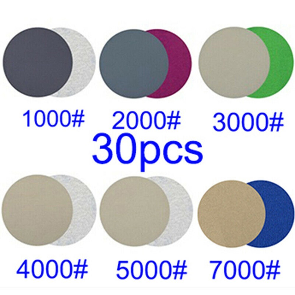 30pcs 3 Sanding Discs Pad 1000-7000 Mixed Grit Wet & Dry Sandpaper Grinding