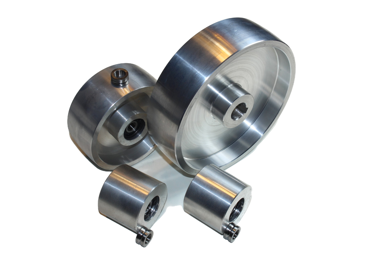 2×72″ Belt Grinder Wheel Set – 7.8″ Drive-5/8″ Shaft – 5.1″ Tracking- 2.5″ Idler