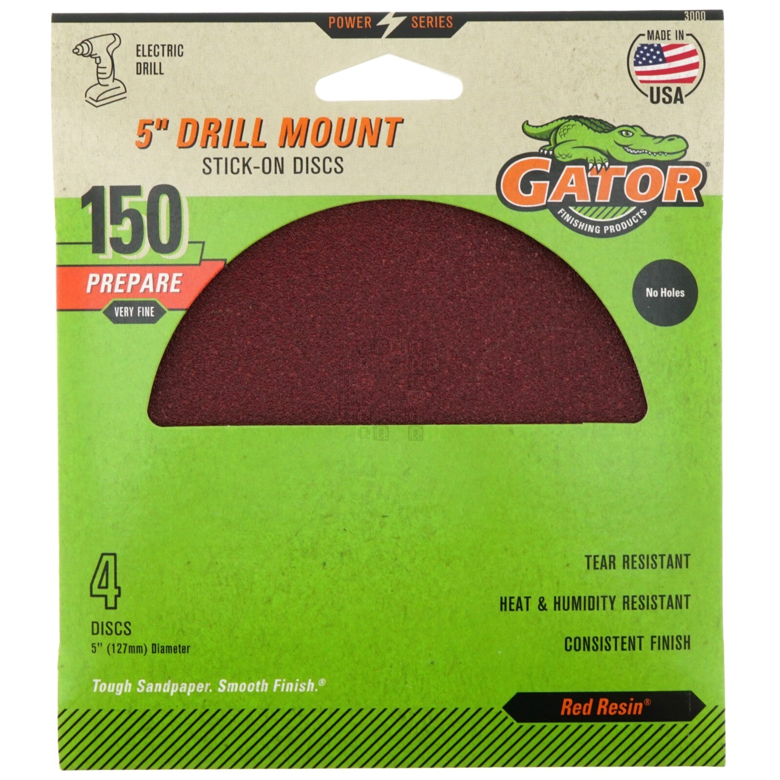 Gator 3000 5″ Stick-On Sanding Discs, 150 Grit, Very Fine, No Holes, 4 Pack