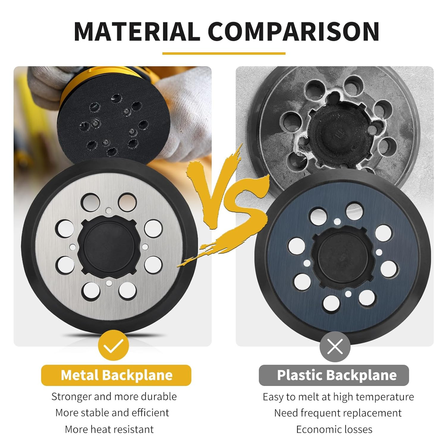 2 Pack 5″ 8 Hole Hook & Loop Replacement Orbital Sander Metal Pad Compatible