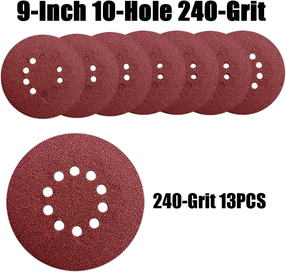 9 Inch 10 Hole Sanding Discs for Drywall Sander – 13 Pack of 240 Grits Drywall