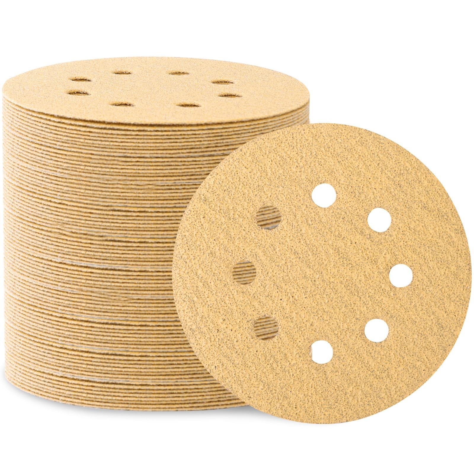 100PCS 5 Inch Sanding Discs, 8 Hole Hook and Loop Round Sandpaper for Random …