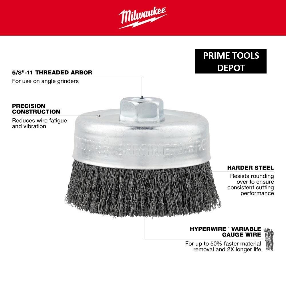 Milwaukee 4 in. Carbon Steel Crimped Wire Cup Brush 48-52-1300