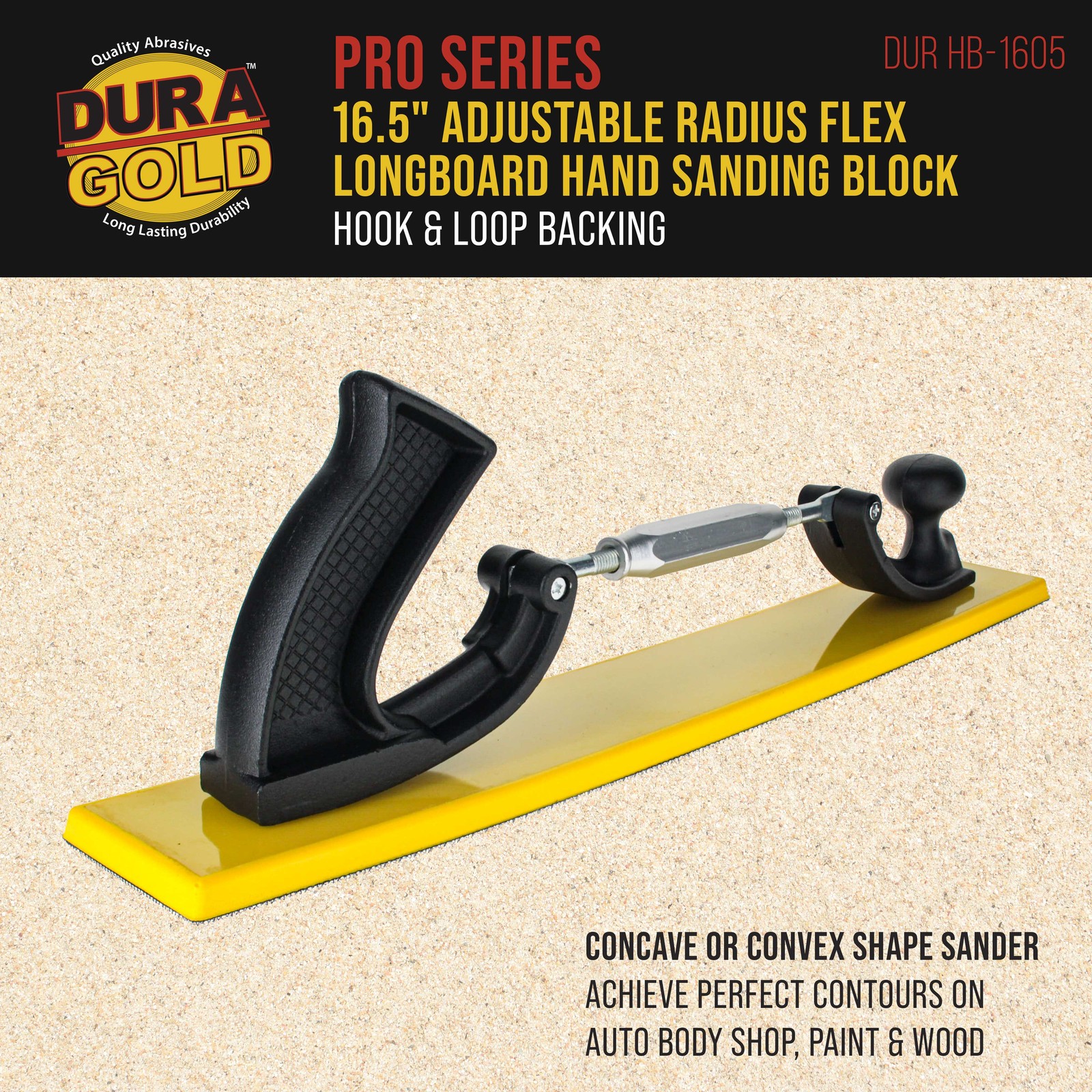Dura-Gold Adjustable Radius Flex Longboard Hand Sanding Block Hook & Loop Sander