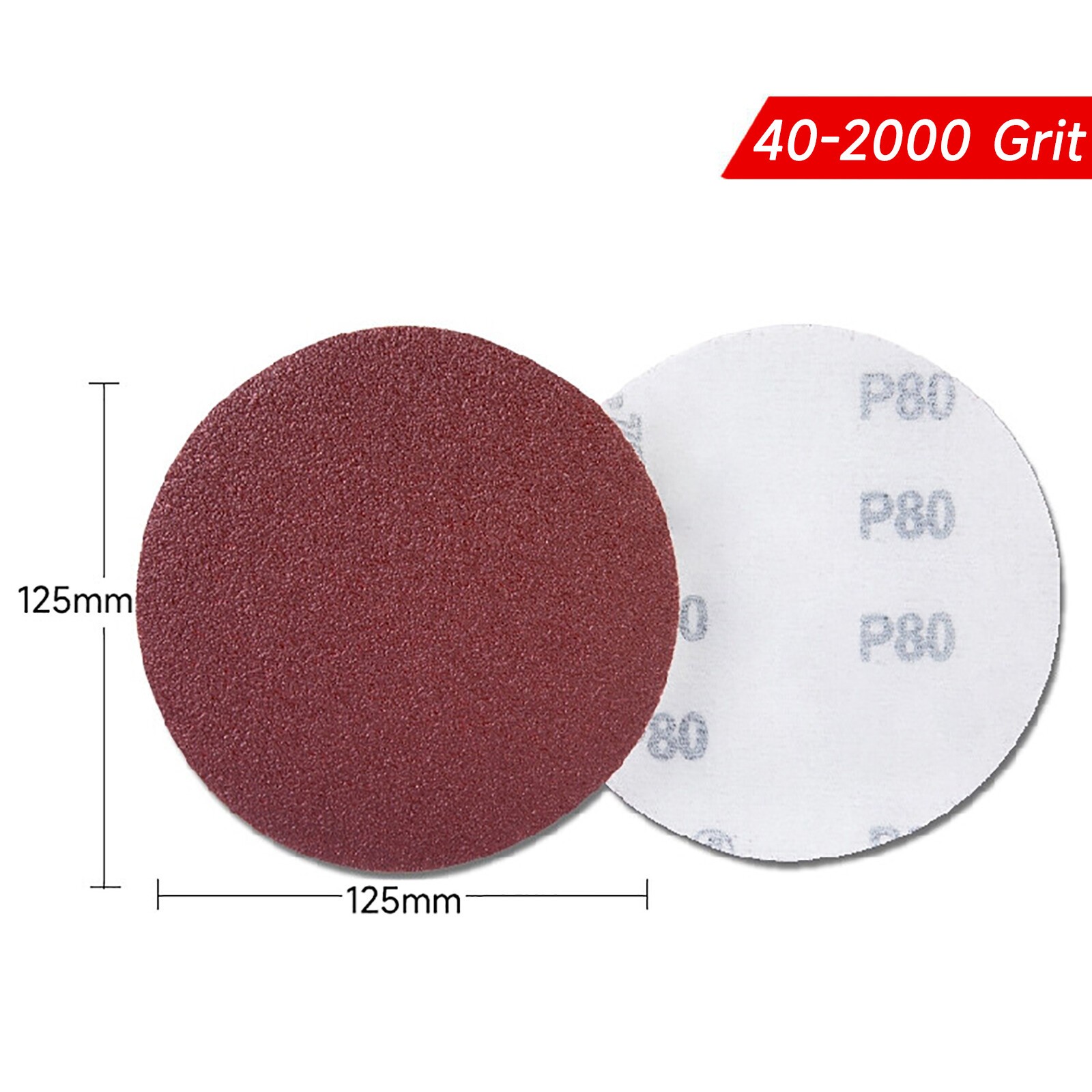 Hook & Loop 125mm 5 inch 5″ Sanding Disc Orbital Plain Pad 40 Grit – 2000 Grit
