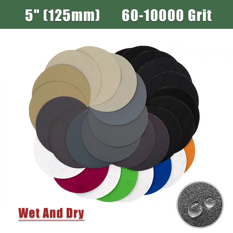5″ (125mm) Wet And Dry Sanding Discs Flocking Round Sandpaper Pads 60-10000 Grit