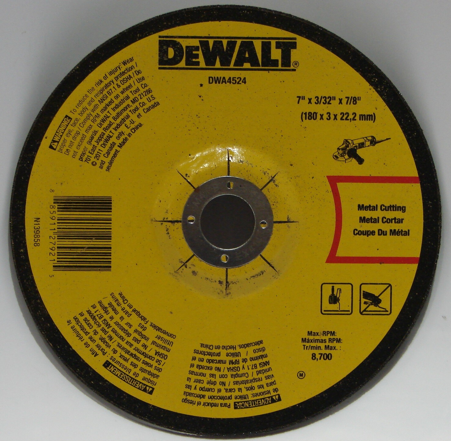 DeWalt 7” x 3/32” 10 Pack, Metal Cut-Off / Grinding Wheel DWA4524 New
