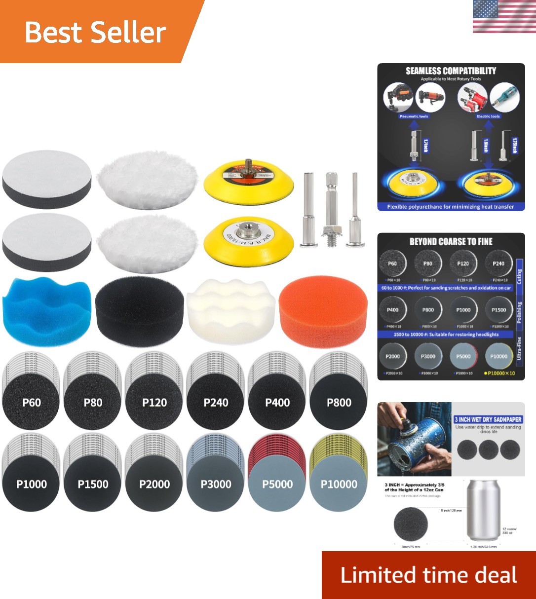 133 PCS Sanding Disc Drill Polishing Kit Sanding Attachment, 3 Inch Wet Dry H…