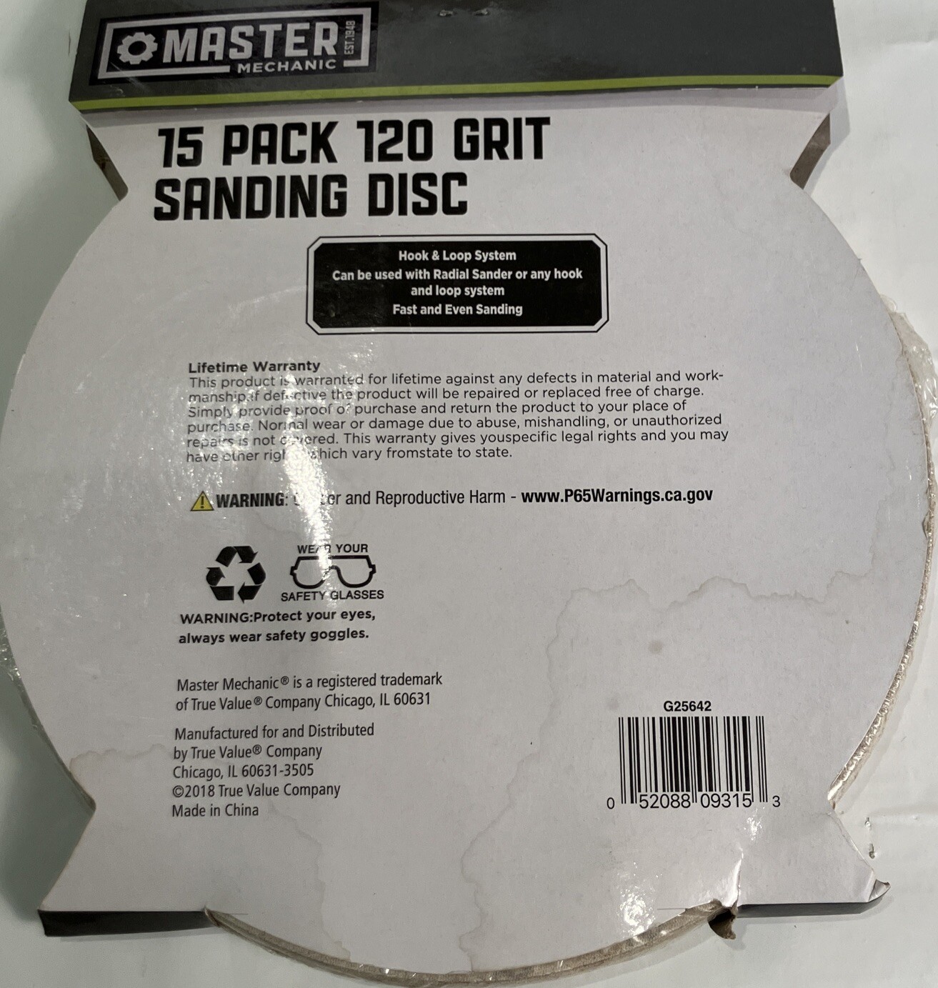 9 Inch 120 Grit-15 Discs Sanding Disc Hook Loop Master Mechanic 242912 Raidal