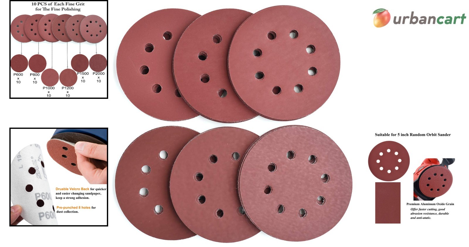 5-Inch Fine Grit Sanding Disc Set (60 Pack) for Polishing & Finishing