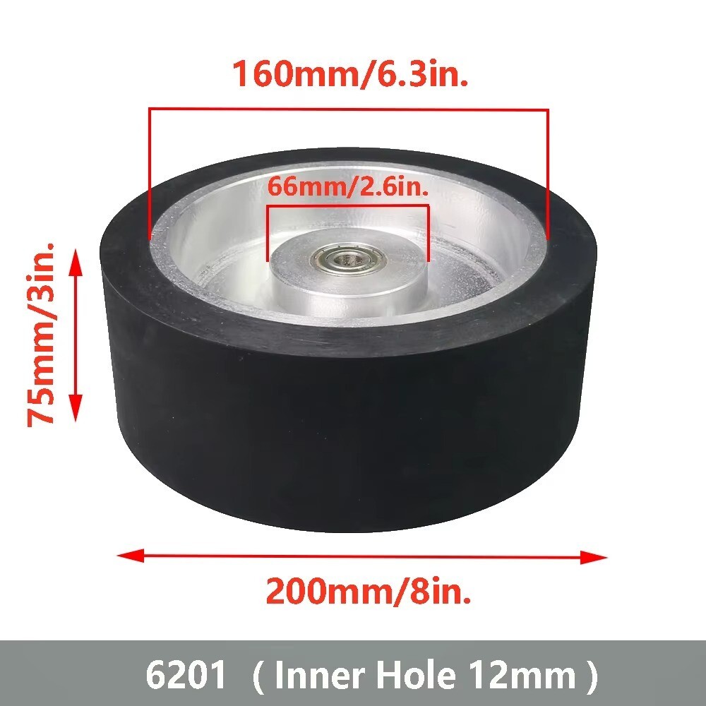 200*75*24mm Solid Rubber Contact Wheel with 8*3mm Keyslot Balanced Belt Grinder