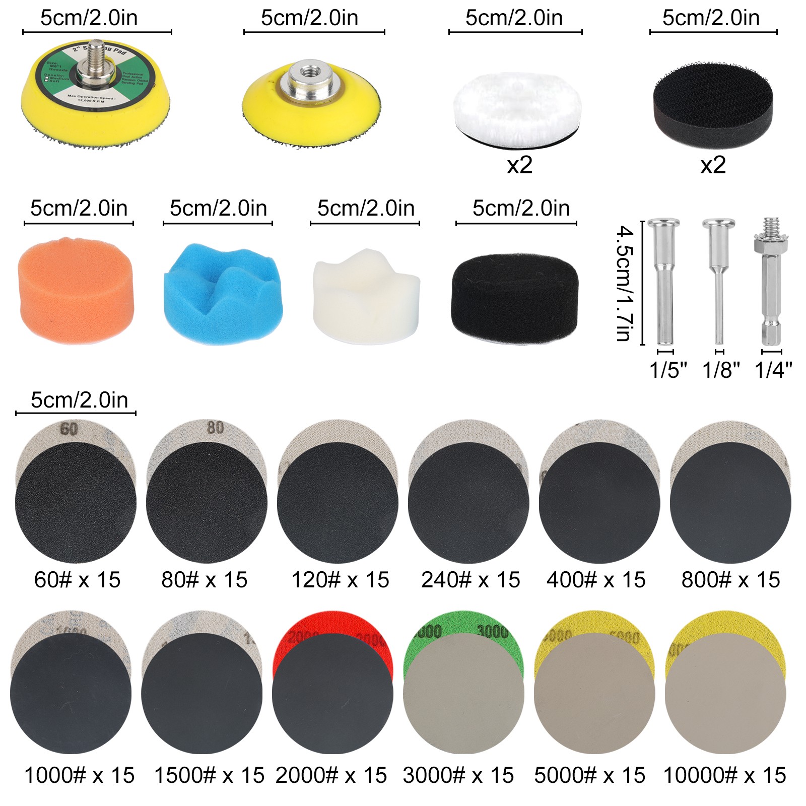 193x 2″ Hook & Loop Sanding Discs 60-10000 Grit Wet/Dry Sandpaper for Metal Wood