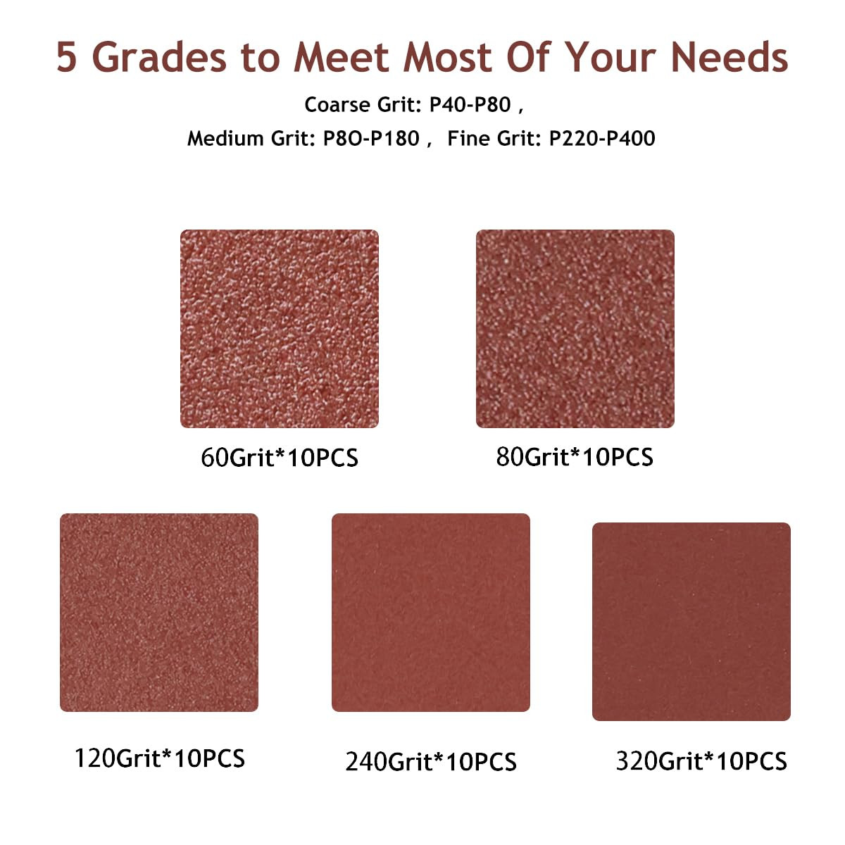 50Pk 5″ 8-Hole Sanding Discs Hook and Loop Round Sandpaper Orbital Sanding Pads