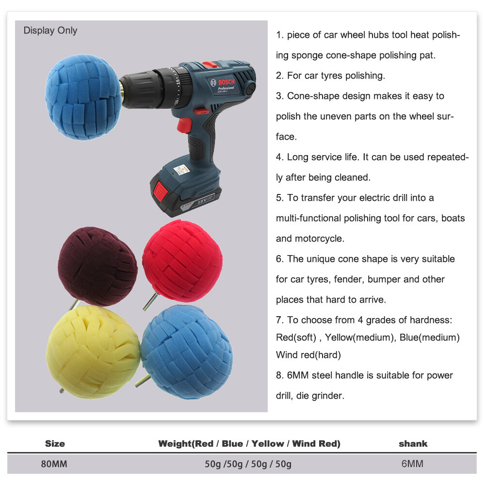 80mm Car Wheel Brush Sponge Ball Foam Buffing Pad Polishing Waxing Cleaning Tool