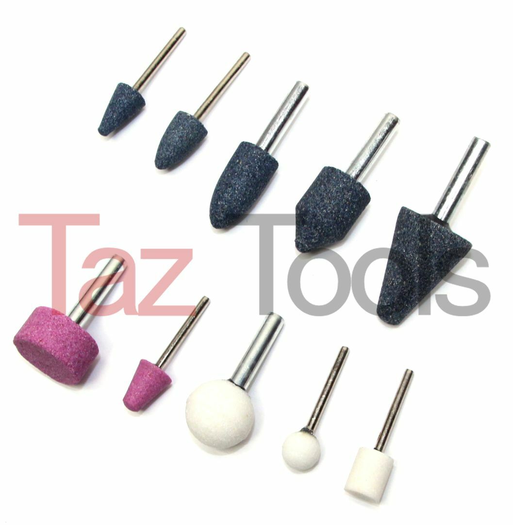 10pc Mounted Stone Point Assortment 1/4″-1/8″ Shank Grinding Wheel Polish Deburr