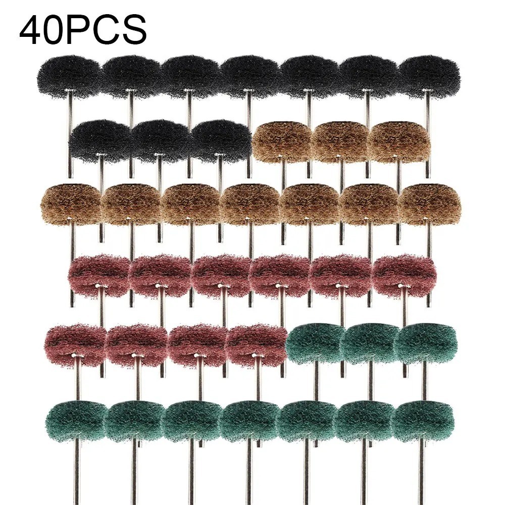 40pcs Abrasive Nylon Polishing Wheel Set – 3mm Shank Rotary Tool Sanding Buffs